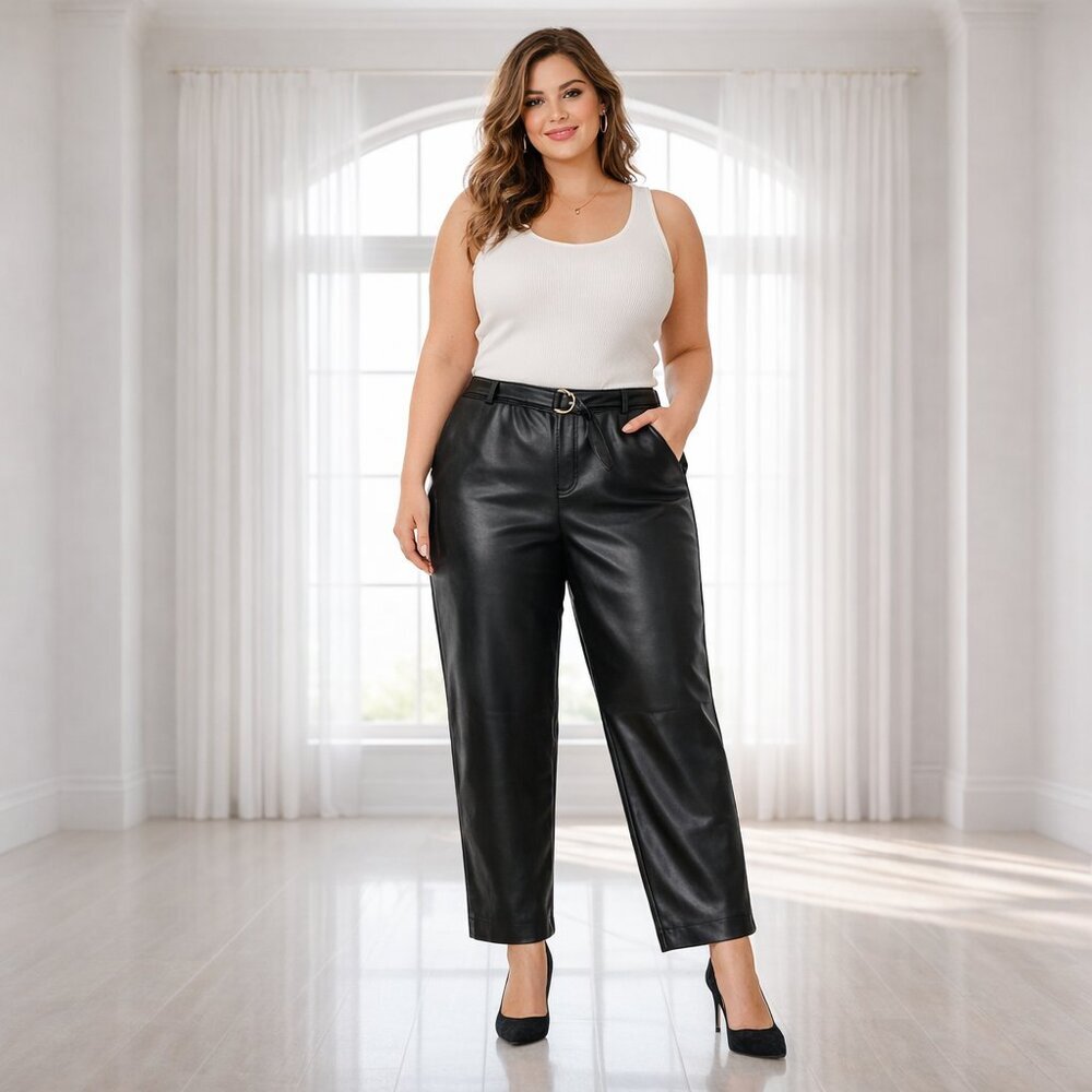 Marc NY Andrew Marc Black Faux Leather Pull On Suede Pants - Size 14
